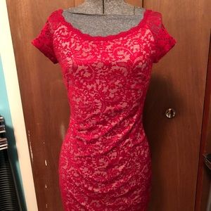 Knee length red lace dress